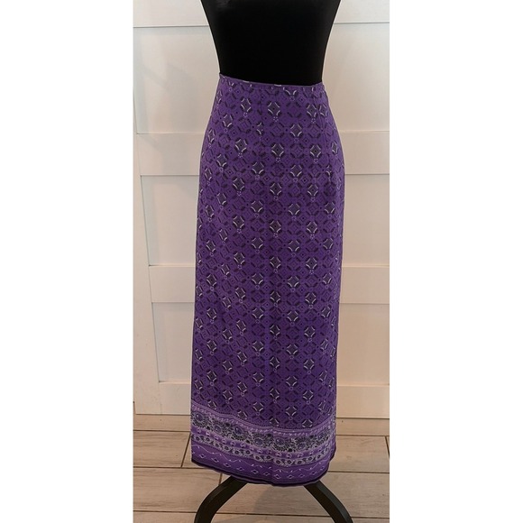Unbranded Dresses & Skirts - Vintage Purple Geometric Medallion Print Maxi Skirt High Waisted Column Boho 10